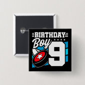 9 Jaar Oud Hockey Party Thema 9e Verjaardag Jongen Vierkante Button 5,1 Cm (Voorkant /achterkant)