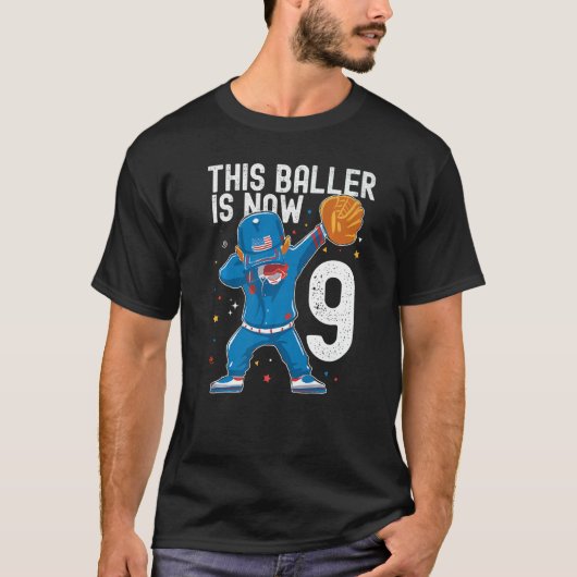 9 Jaar Oud Honkbal Verjaardag 9e Baller Speler Jon T-shirt (Voorkant)