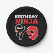 9 Jaar Oud Karate Ninja Party Kinder 9e Verjaardag Papieren Bordje (Voorkant)