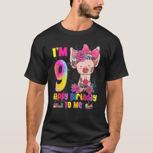 9 jaar oud meisje Geweldige prinses Cute Pig 9th B T-shirt (Voorkant)