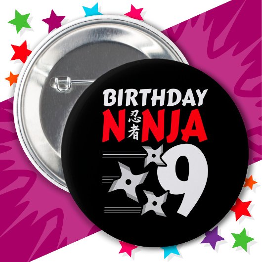 9 Jaar Oud Ninja Party Sterren Kinder 9e Verjaarda Ronde Button 5,7 Cm