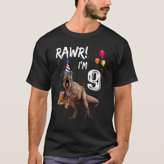9 Jaar Oud Rex Dinosaur 9e Verjaardag Jongen T-shirt (Voorkant)