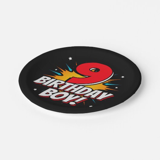 9 Jaar Oud Superheld Verjaardag Jongen 9e Verjaard Papieren Bordje (Gekanteld)