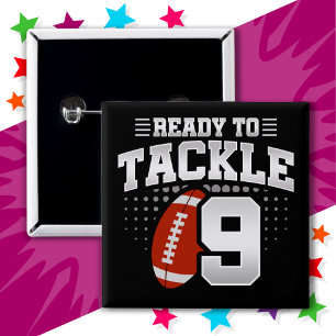 9 Jaar Oud Tackle Football Party Kinder 9e Verjaar Vierkante Button 5,1 Cm