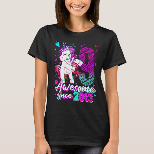 9 jaar oud Unicorn Floss9th Birthday Girl Uni T-shirt (Voorkant)