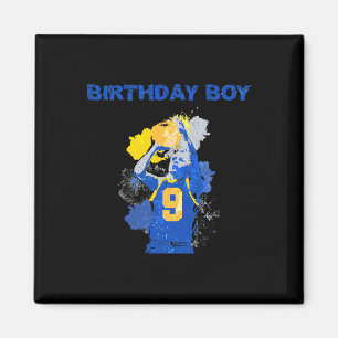 9 jaar oud verjaardag jongen blauw en geel basketb magneet