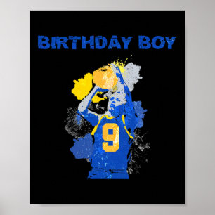 9 jaar oud verjaardag jongen blauw en geel basketb poster