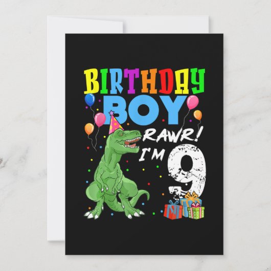 9 Jaar Oud Verjaardag Jongen T Rex Dinosaur Kaart (Voorkant)