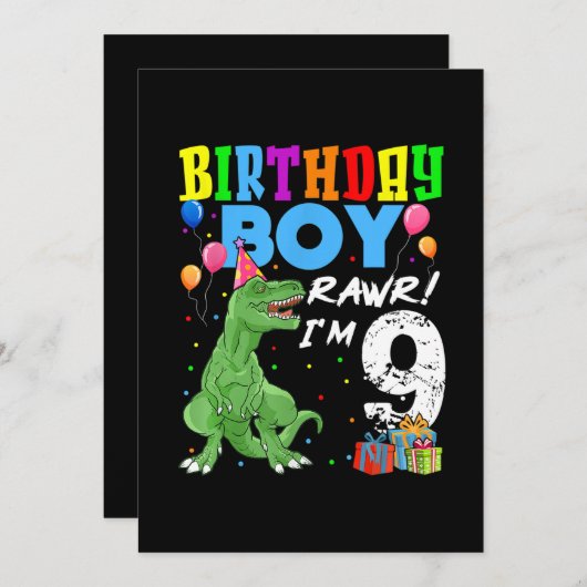 9 Jaar Oud Verjaardag Jongen T Rex Dinosaur Kaart (Voorkant / Achterkant)