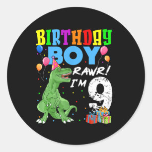 9 Jaar Oud Verjaardag Jongen T Rex Dinosaur Ronde Sticker