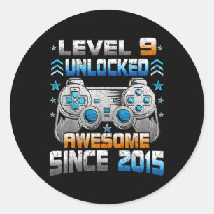 9 Jaar Oud Verjaardag Kinder Jongen Gamer 9 Jr Niv Ronde Sticker