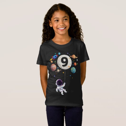 9 Jaar Oud Verjaardag Planeten Astronaut 9e Verjaa T-shirt (Voorkant volledig)
