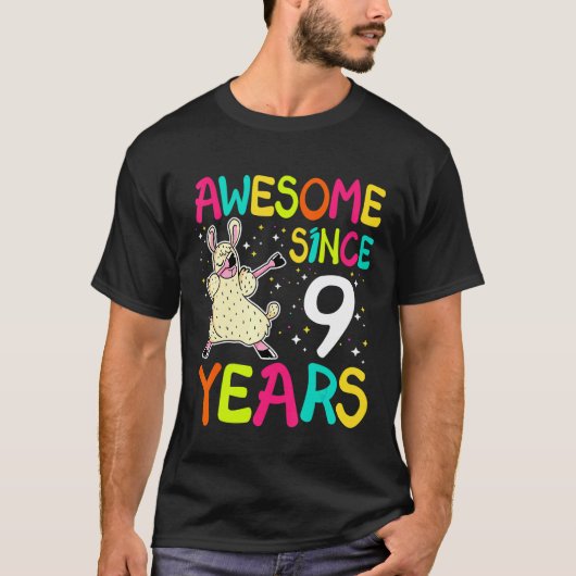 9 Jaar Oude 9e Verjaardag Llama Dabbing Geweldig S T-shirt (Voorkant)