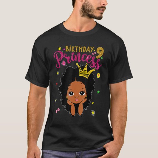 9 jaar oude dag prinses 9th Birthday Melanin T-shirt (Voorkant)