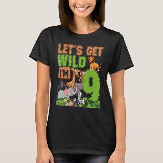 9 jaar oude dierentuin Birthday Safari Oerwoud Die T-shirt (Voorkant)