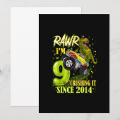 9 Jaar Oude Dinosaur Trex Monster Truck 9de Verjaa Kaart (Voorkant / Achterkant)