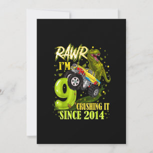 9 Jaar Oude Dinosaur Trex Monster Truck 9de Verjaa Kaart
