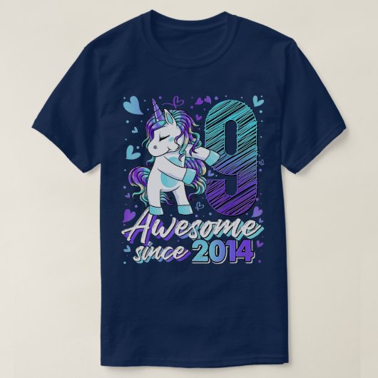 9 jaar oude Flossing Unicorn Gifts 9th Birthday Gi T-shirt (Design voorkant)