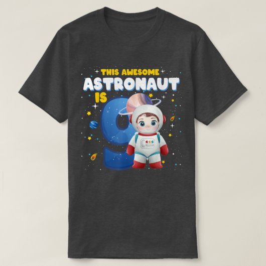 9 jaar oude geboorthday Boy Astronaut Buitenspatie T-shirt (Design voorkant)