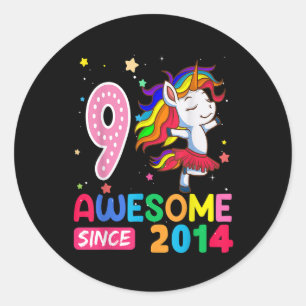 9 jaar oude Gifts Girls Tiener Funny Unicorn 9th B Ronde Sticker