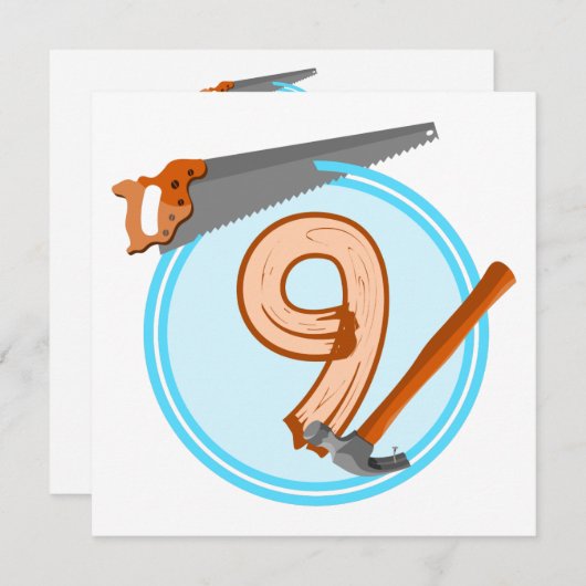 9 jaar oude Jongensbouwer Gereedschap Verjaardagso Kaart (Voorkant / Achterkant)