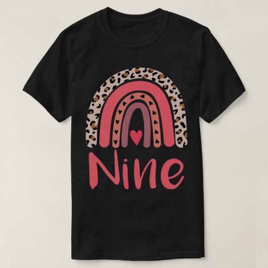 9 jaar oude leopard-regenboogdag t-shirt (Design voorkant)