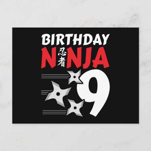 9 Jaar Oude Ninja Feest Stars Kinderen 9e Verjaard Briefkaart (Voorkant)