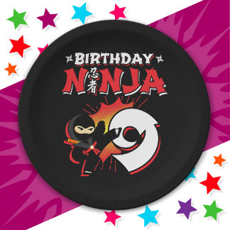 9 jaar oude stripboekstijl Ninja 9e verjaardag Papieren Bordje