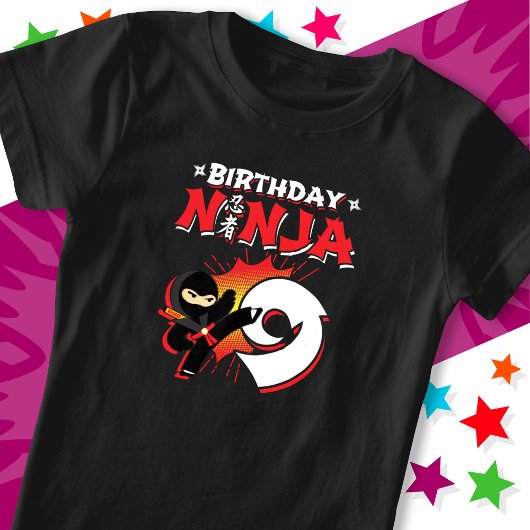 9 jaar oude stripboekstijl Ninja 9e verjaardag T-shirt