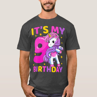 9 jaar oude Unicorn Flossing 9th Birthday Party Gi T-shirt