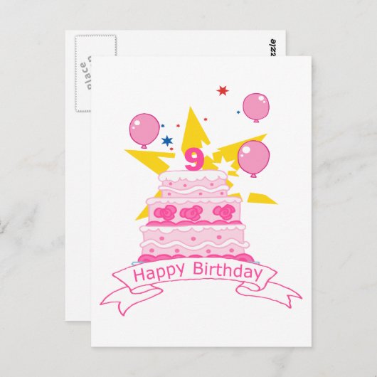 9 jaar oude verjaardagsCake Briefkaart (Voorkant / Achterkant)