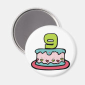 9 jaar oude verjaardagsCake Magneet (Voorkant / Achterkant)