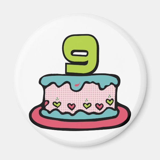 9 jaar oude verjaardagsCake Magneet (Voorkant)