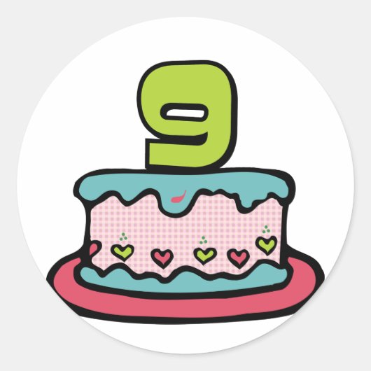 9 jaar oude verjaardagsCake Ronde Sticker (Voorkant)