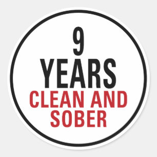 9 jaar Schone en Sober Ronde Sticker