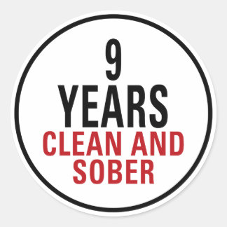 9 jaar Schone en Sober Ronde Sticker