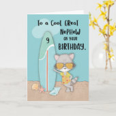 9-jarige Nephew Birthday Beach Funny Raccoon Kaart (Gele Bloem)