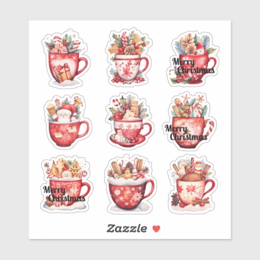 9 kerst cups op maat gesneden vinyl sticker (Vel)