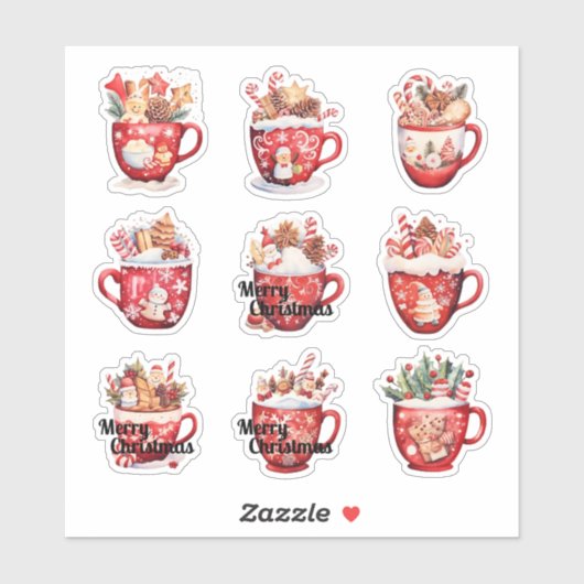 9 kerst cups op maat gesneden vinyl sticker (Vel)