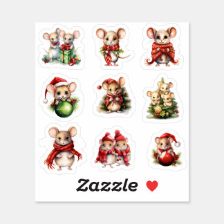 9 kerstmuis op maat gesneden vinyl Sticker