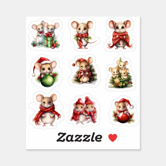 9 kerstmuis op maat gesneden vinyl Sticker