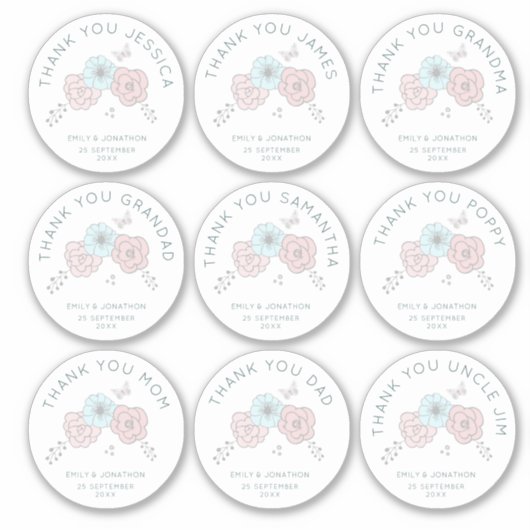 9 kleine individuele naam Bedankt bloemenbruiloft Sticker (Voorkant)