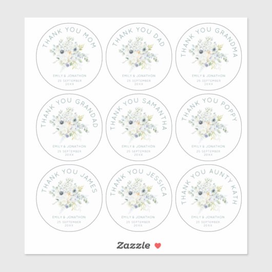 9 kleine individuele naam dank u bruiloft bloemen sticker (Vel)