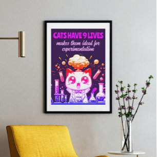 9 Levens van Whimsy: Kleurrijke Cat Experiment Pos Poster