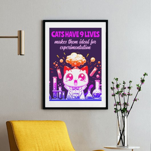 9 Levens van Whimsy: Kleurrijke Cat Experiment Pos Poster
