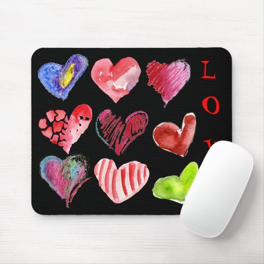 9 liefdesharten op Black Mousepad Muismat (Met muis)