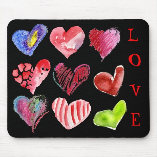 9 liefdesharten op Black Mousepad Muismat (Voorkant)