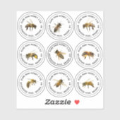 9 Mini Honey Jar Labels met bijen 1,25 inch (Vel)