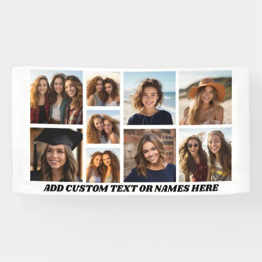 9 Minimalistisch fotocollage - zwart en wit raster Spandoek (Horizontaal)