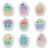 9 Mooie Pastel Kawaii Cupcake Stickers Vel (Voorkant)